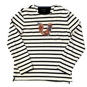 Banana Republic Navy Striped Cotton Fox Long Sleeve Top size Small 0959